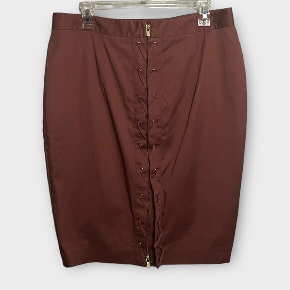 Body By Victoria's Secret Y2k Rosy Brown Zip Back Lace-Up Pencil Skirt Size 14 - Picture 9 of 13